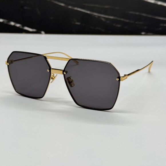 NEW BV1045S 001 BOTTEGA VENETA GOLD/GREY WOMEN BOTTEGA VENETA SUNGLASSES